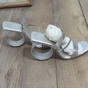 Silver Strappy Circular-Heel Women's Sandals